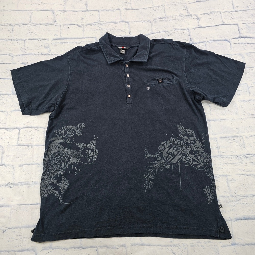 Artful Dodger Polo Shirt MENS 3XL Navy Blue Graphic Phoenix Skull Streetwear